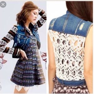 NWOT Free People denim crochet back vest